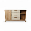 Wooden sideboard storage cabinet with grooved doors and six drawers 120 x 45 x 80cm