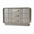Wooden dresser with three drawers and gold handles in light gray finish 80 x 40 x 50cm