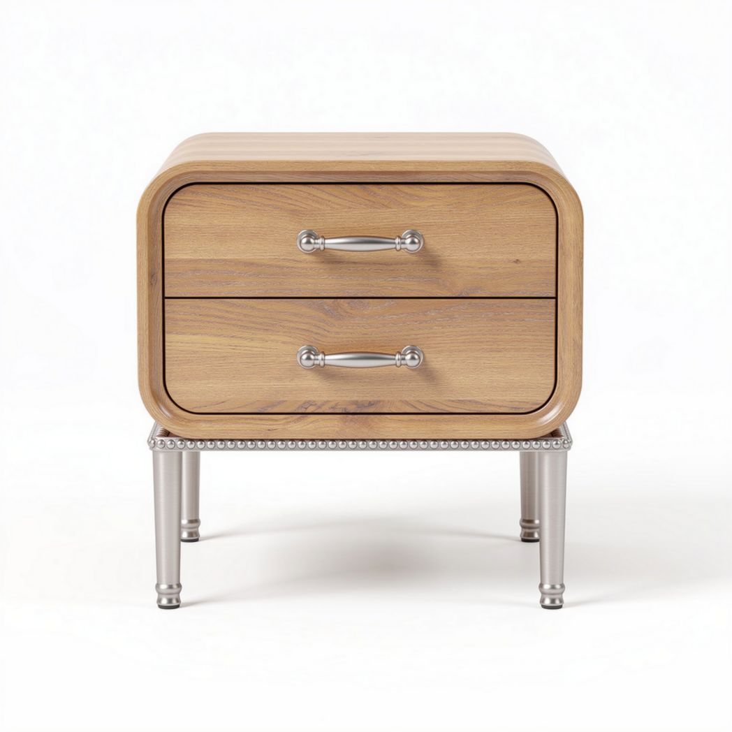 White wooden nightstand with two drawers and gold metal legs 50 x 40 x 60cm