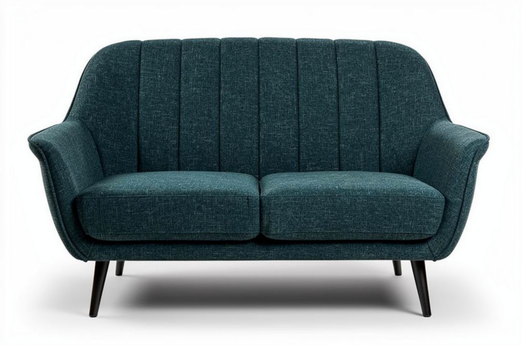 Gray upholstered loveseat couch with wooden legs 140 x 80 x 75cm