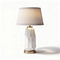 Geometric white ceramic table lamp with fabric shade and gold base 30 x 30 x 60cm