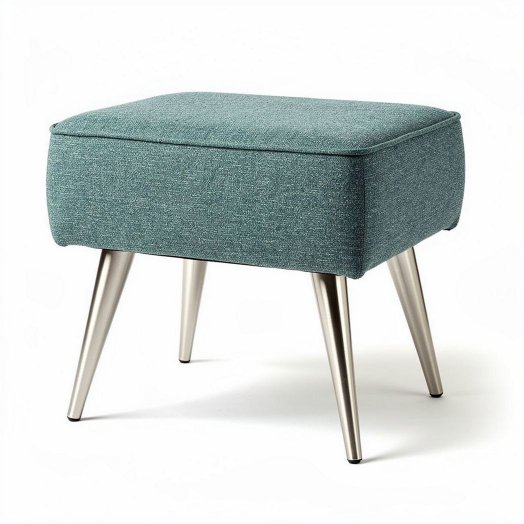 Fabric footstool in teal with metal legs dimensions 50 x 40 x 40cm