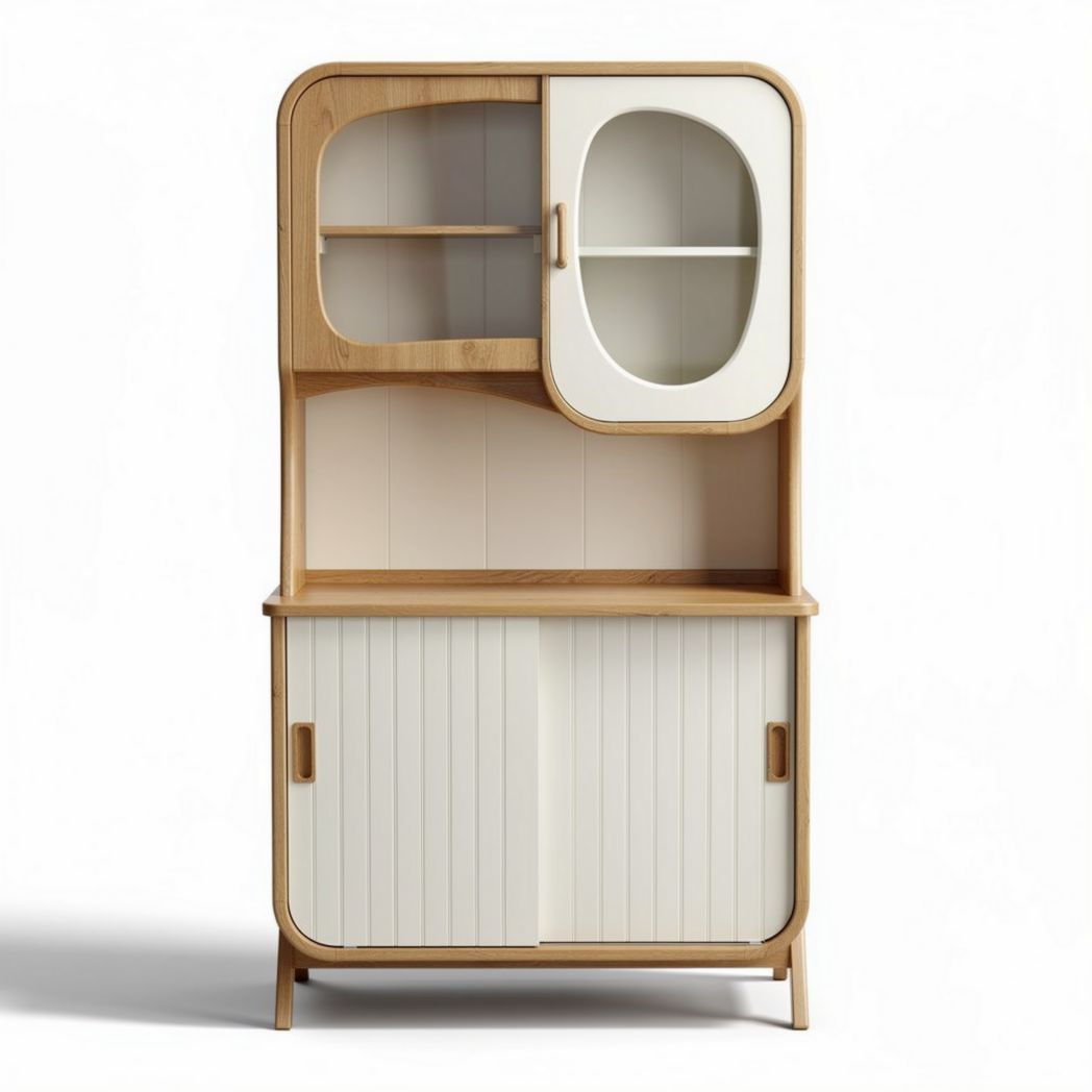 Wooden hutch cabinet with glass door and storage shelves 80 x 40 x 160cm