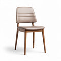 Modern dining chair with beige faux leather seat and wooden legs 45 x 45 x 90cm