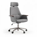 Swivel office chair with wooden base and cream faux leather upholstery 60 x 60 x 80cm