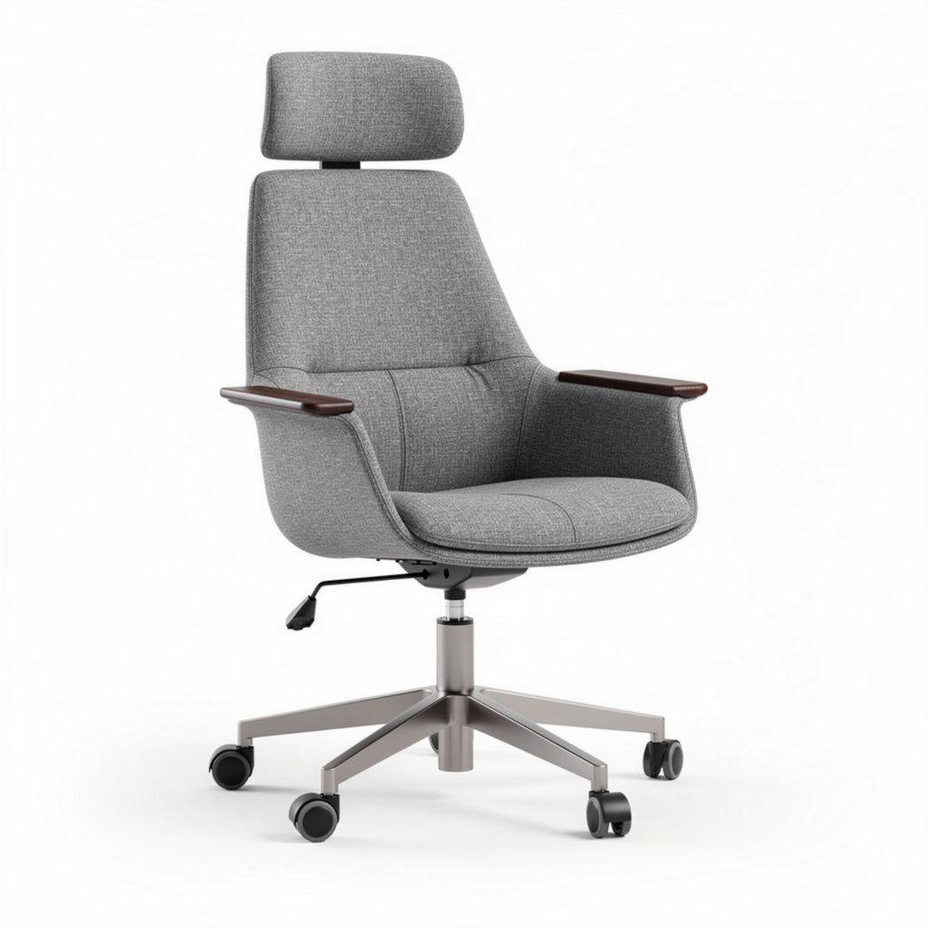 Swivel office chair with wooden base and cream faux leather upholstery 60 x 60 x 80cm