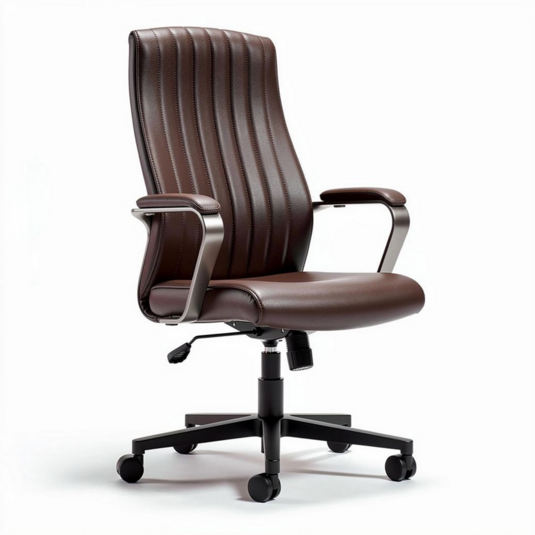 Brown leather office chair with adjustable height and swivel base 60 x 60 x 110cm