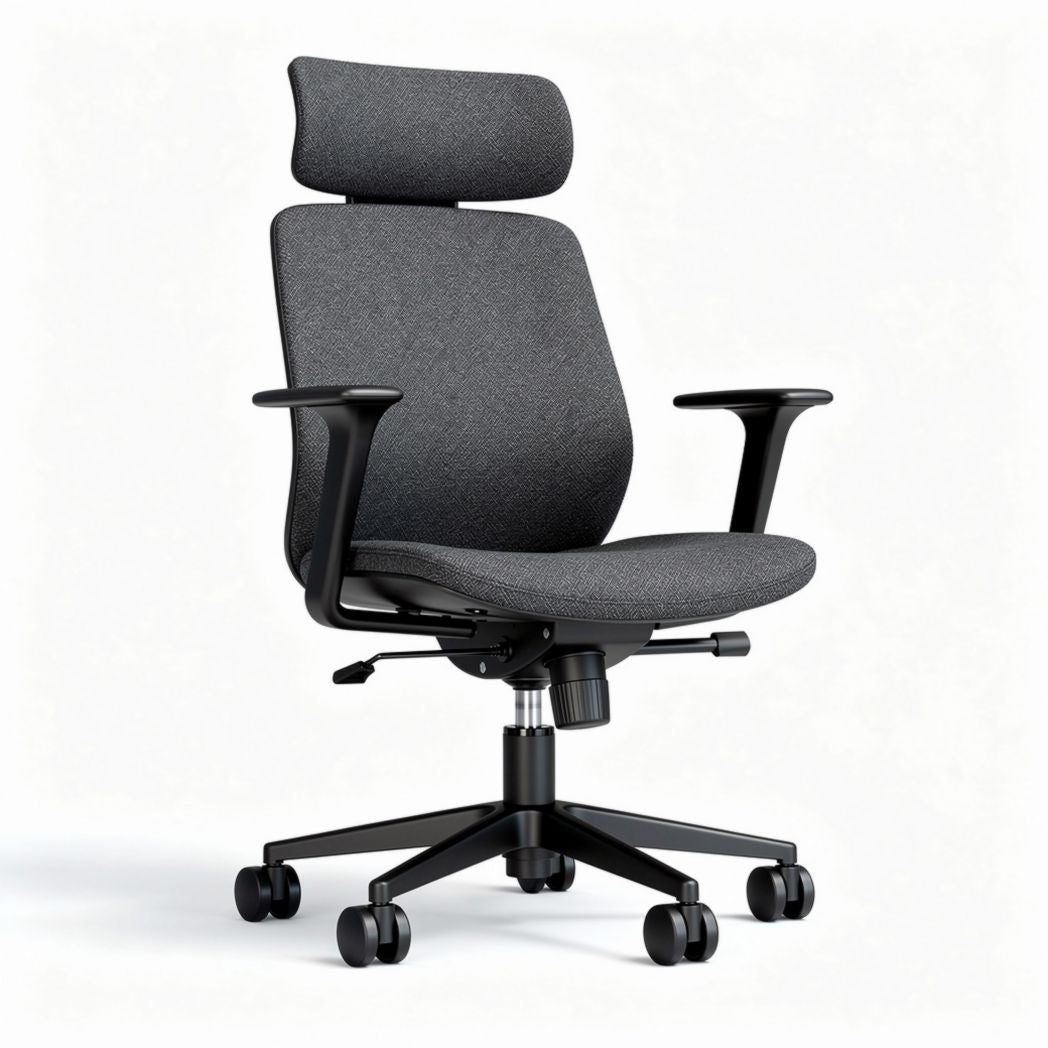Ergonomic office chair with adjustable headrest and armrests in gray fabric 55 x 60 x 95cm