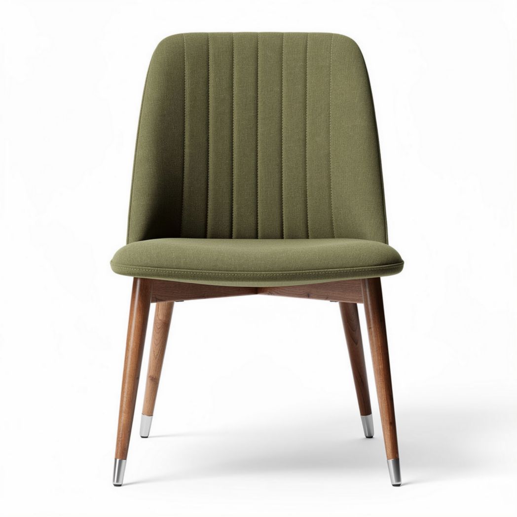 Green upholstered dining chair with wooden legs and ribbed design 50 x 50 x 85cm